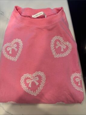 Altar'd State Pink Heart Lace Bow Pullover